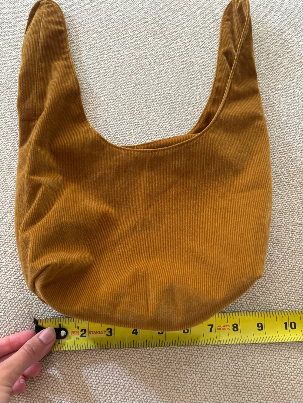Merit Beauty The Signature Bag Purse Tan/ gold Corduroy Small Tie